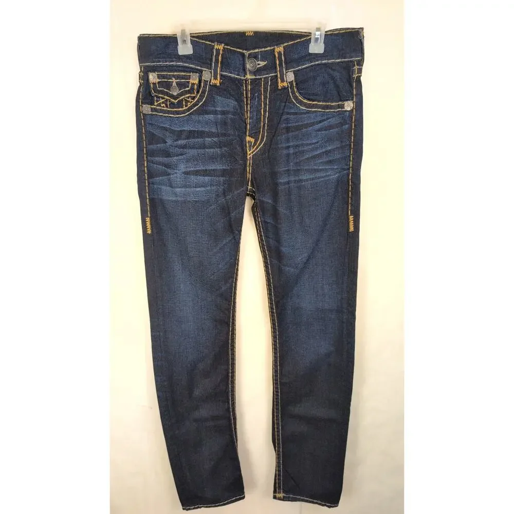True Religion Geno relaxed flap dark blue jeans Size 32/34 Retro Streetwear Y2K
